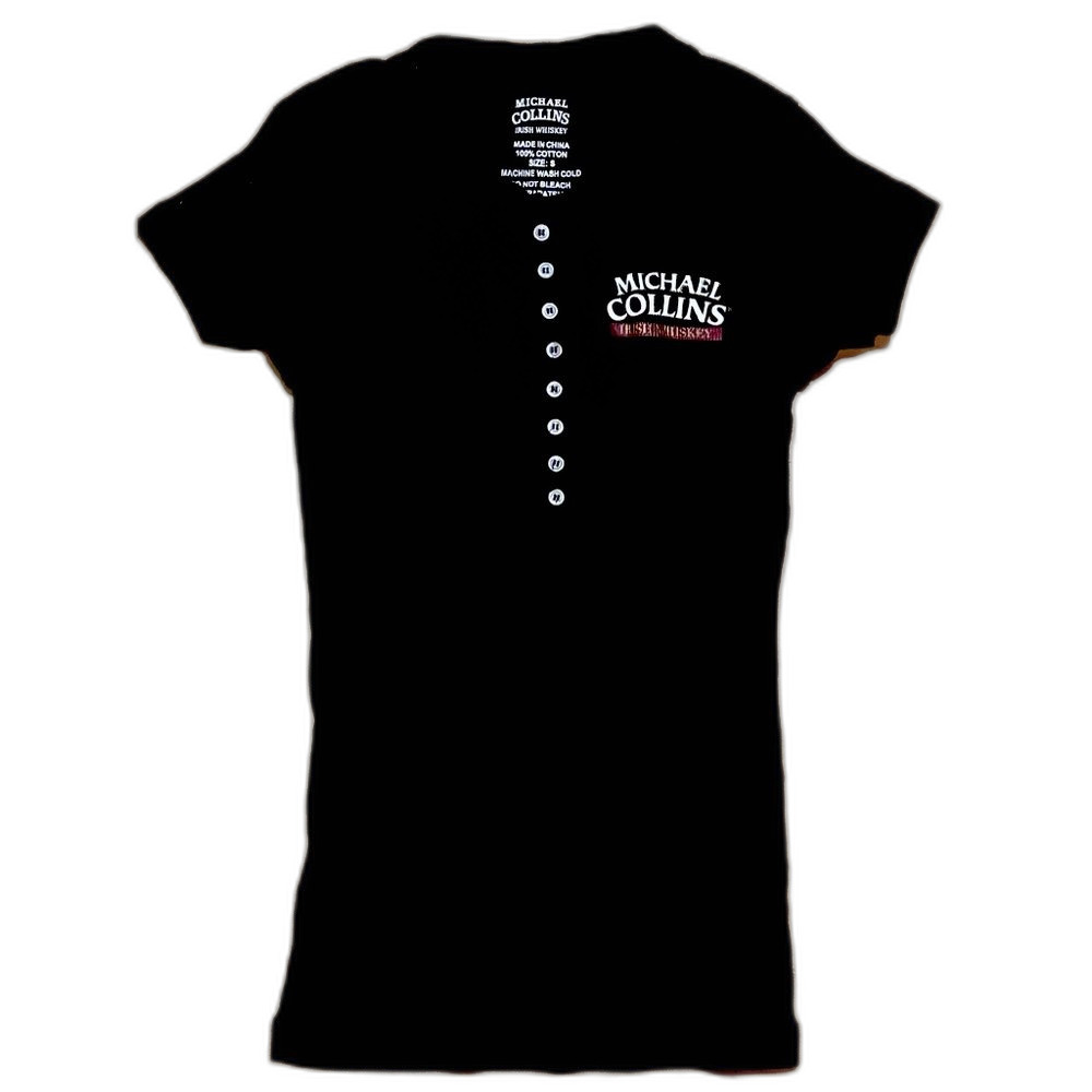 Michael Collins Irish Whiskey Henley Shirt Womens Small Black Ribbed Cotton Tee